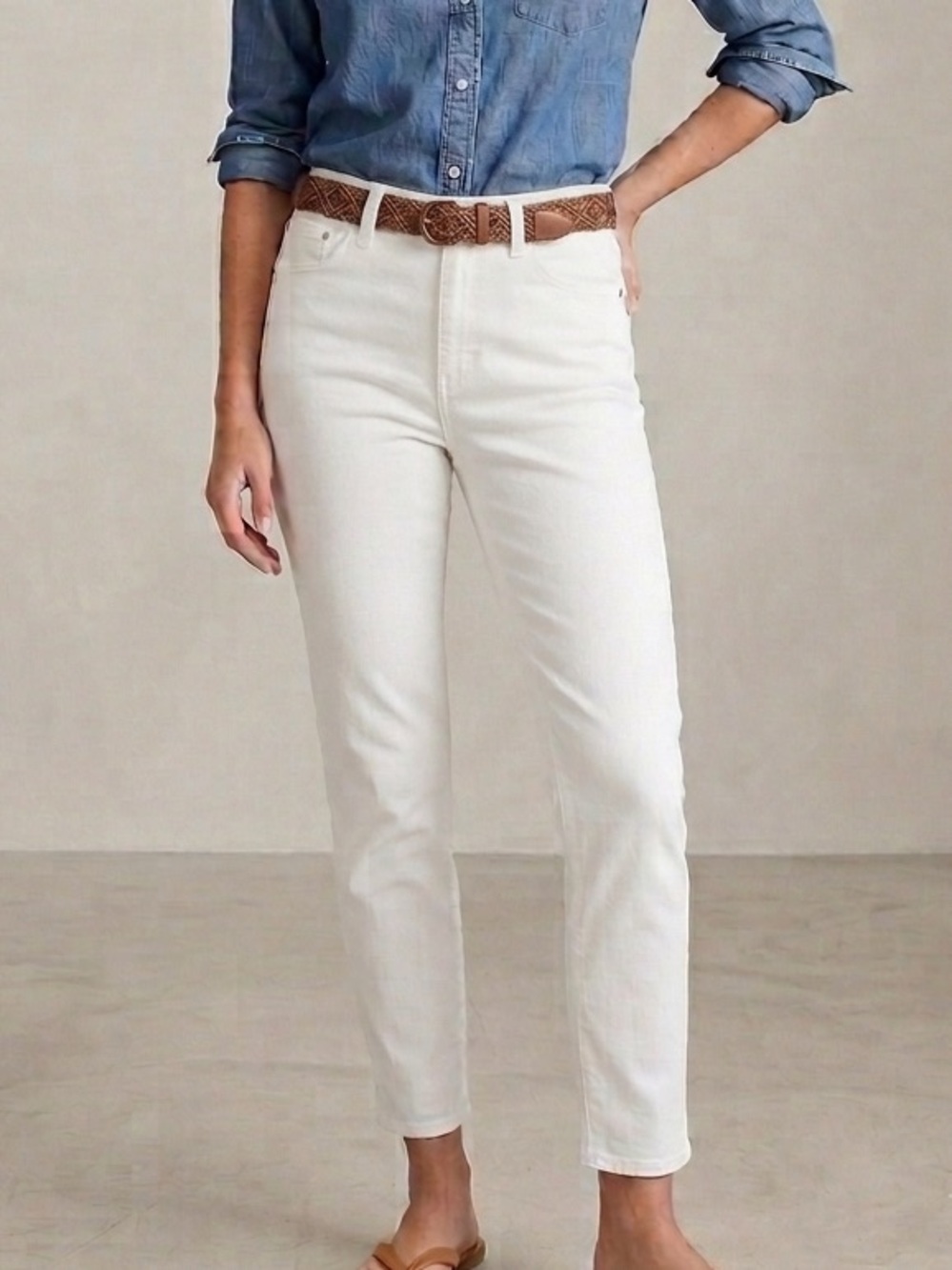 Lauren Ralph Lauren Bright White High Rise Ankle Skinny Stretch Jeans 32W Size 8